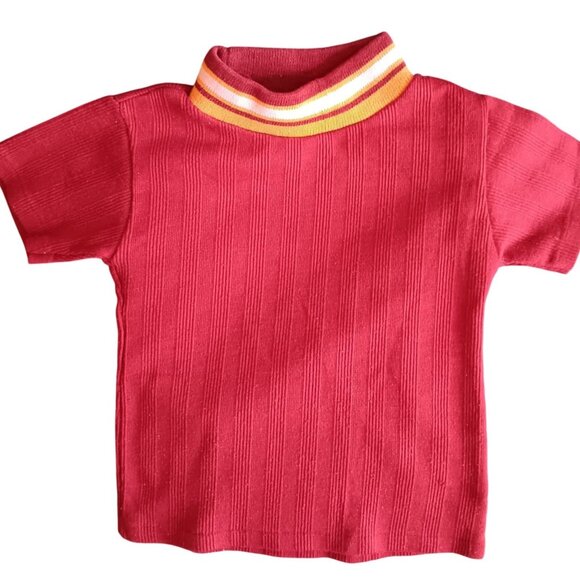Vintage Boys T-Shirt 2T 3T 1970's JCPenney Ribbed Ringer Knit Mock Neck Hippy - Picture 1 of 4